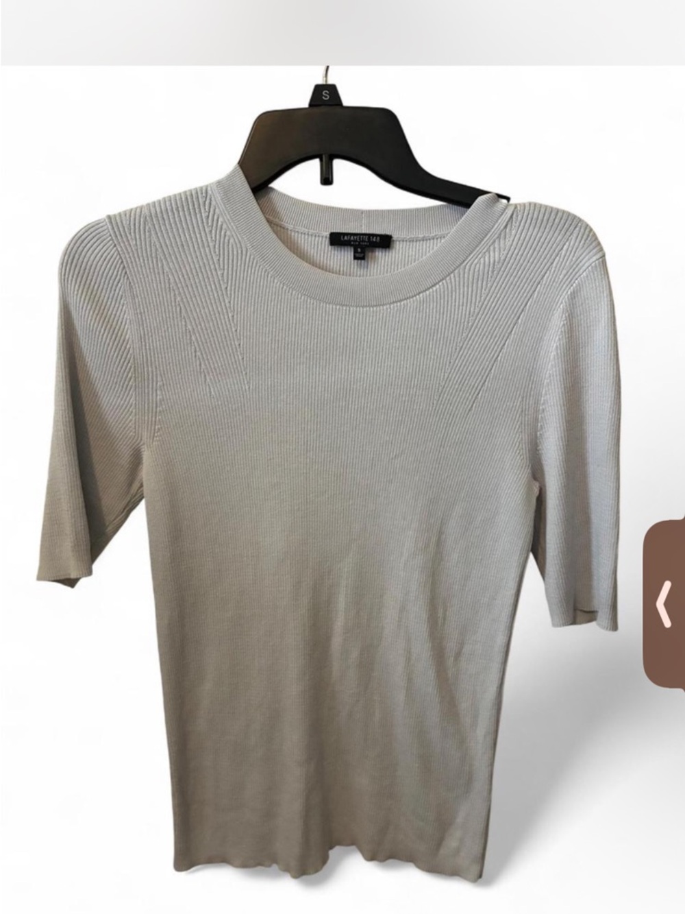 Lafayette 148 New York Light Gray Ribbed Short Sleeve Top